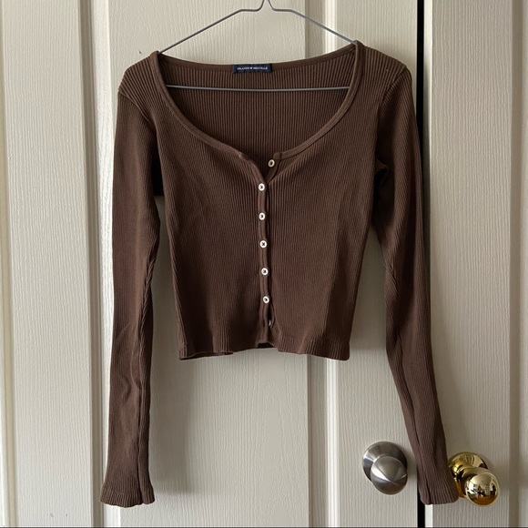 brandy melville brown zelly ribbed longsleeve - Picture 2 of 6